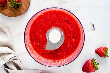 Strawberry puree in a food processor