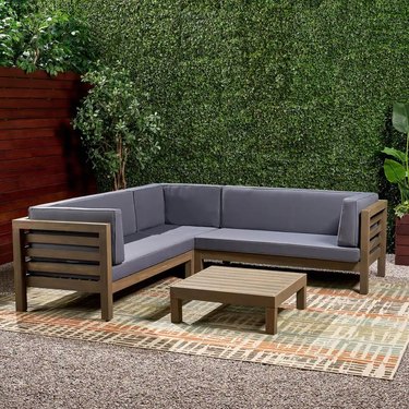 Noble House Oana Gray 4-Piece Wood Outdoor Sectional Set