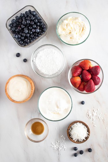 Ingredients for blueberry cream freezer pie