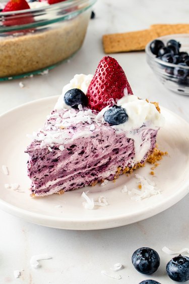 Slice of blueberry cream freezer pie
