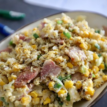 egg, hash brown, corn scramble