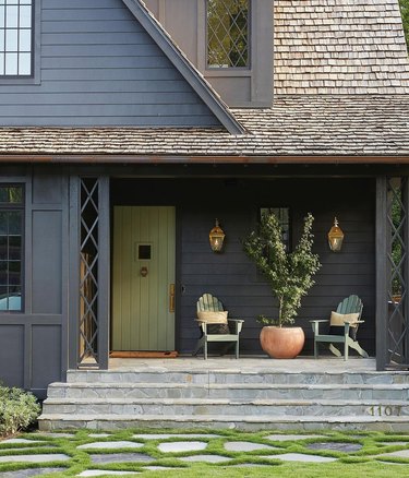 charcoal gray house with green door