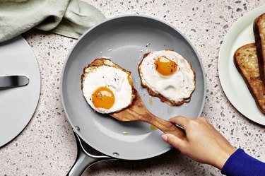 Ceramic pan with eggs in it