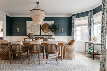 teal and tan color idea in dining room