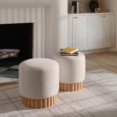 wood and boucle pouf