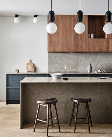 modern Scandinavian kitchen with oak cabinets