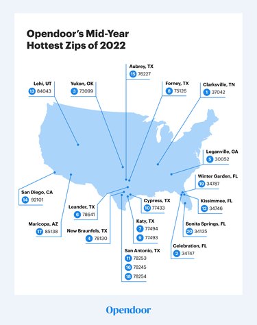 opendoor hottest zip codes 2022 map