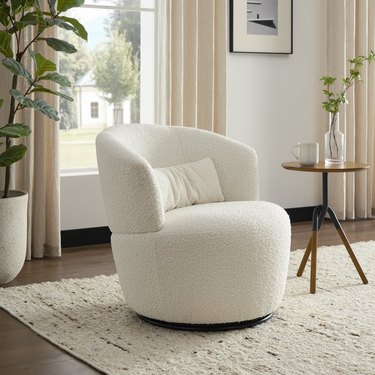 white boucle swivel chair