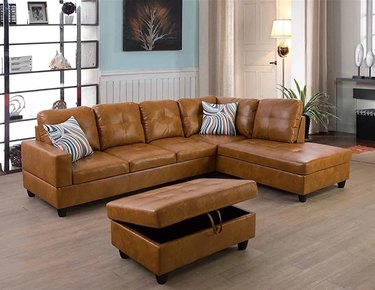 5-piece brown faux leather u-shape sofa sectional