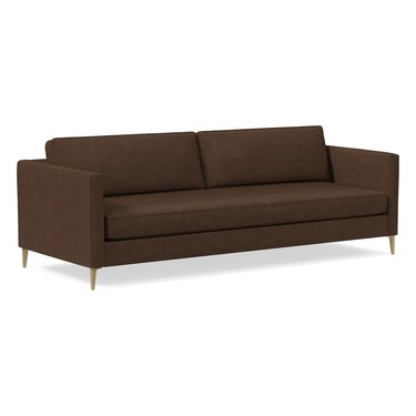 west elm dark brown leather sofa