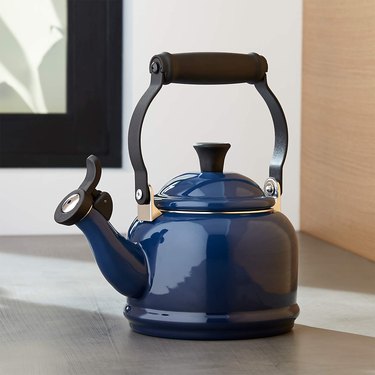 Deep blue tea kettle