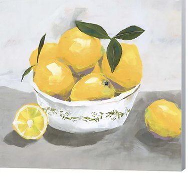 Image of canvas wall art with lemons in a bowl