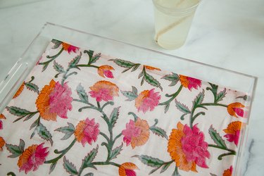 DIY acrylic tray with fabric and resin