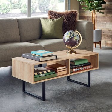 Modern wooden coffee table with metal legs