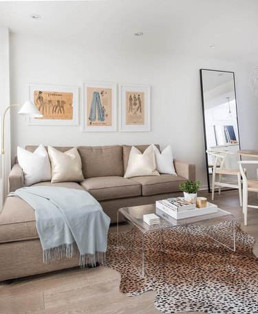 living room with champagne pillows