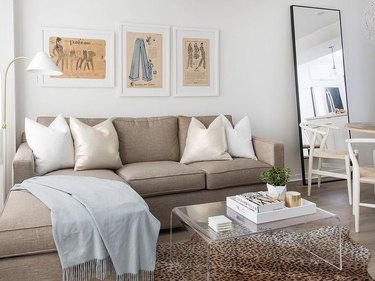 living room with champagne pillows