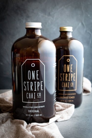Bottles of masala chai concentrate by One Stripe Chai