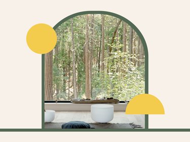 Meditation space by window and trees