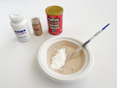 Mix acrylic paint with baking powder to create a faux ceramic texture paint.