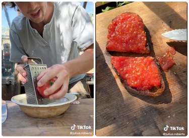 Tomato toast and grating a tomato