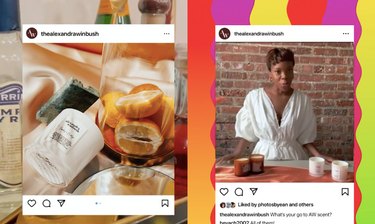 two screenshots showing a product and a person with products