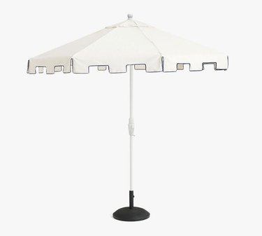 Capri 9' Umbrella with White Aluminum Pole Sunbrella Natural with Navy Piping