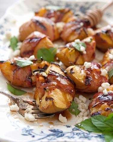 Muy Bueno Cooking Bacon-Wrapped Grilled Peaches With Honey and Queso Fresco