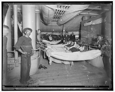 Hammocks aboard the U.S.S. Brooklyn, photographed by  Edward H. Hart.