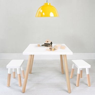 Square wooden table and bench set