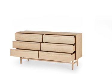 White Oak Wood Double Dresser w/ 6 Drawers, Lenia