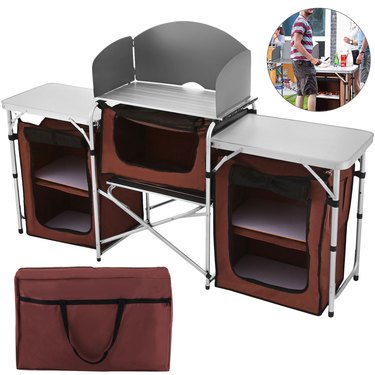 VEVOR Camping Kitchen Table with Windscreen and Storage Organiser