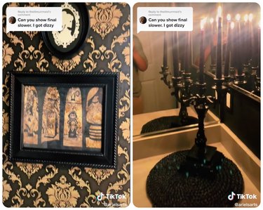Haunted Mansion bathroom with picture frames and candelabra