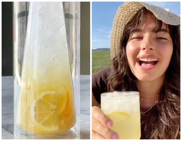 Lemon zest lemonade and Carolina Gelen with glass of lemonade