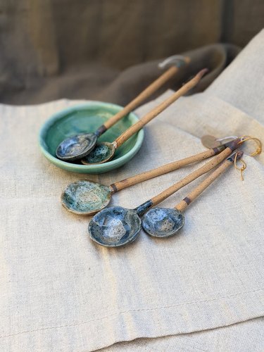 ceramic spoons in blue tones