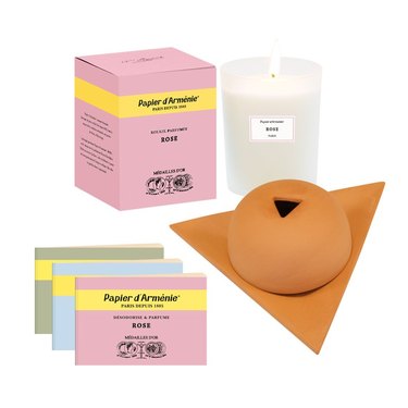 Papier d'Armenie rose candle, booklet, and burner