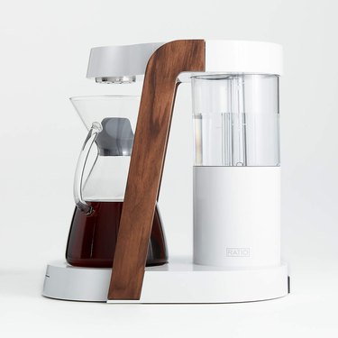 White and wood coffee maker