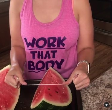 Cutting watermelon with dental floss
