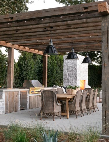 Outdoor dining table, built in BBQ, functional outdoor space
