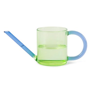 blue and green glass watering can