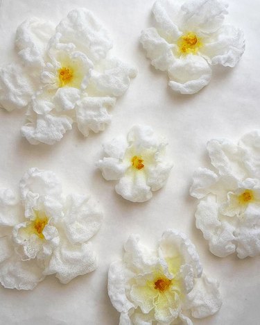 Blooming rice paper chips on a white background