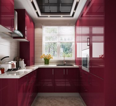 Dark red kitchen cabinets