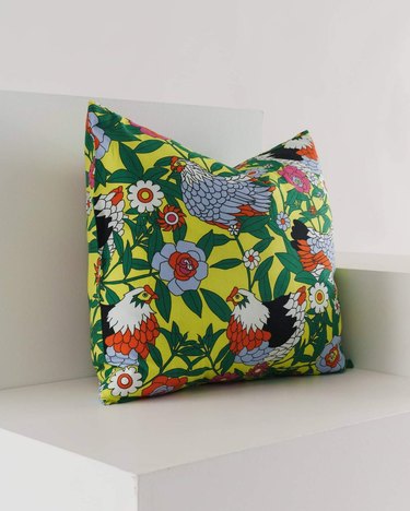 pillow with hen and colorful patterned-case