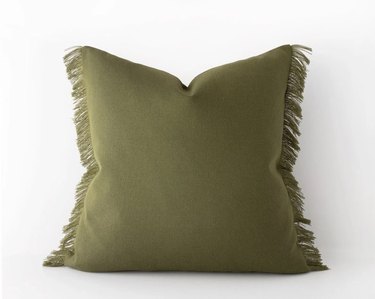 PeacePellet's Fringed Olive Green Decorative Pillow Cover