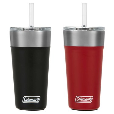 black and red tumblers with straws