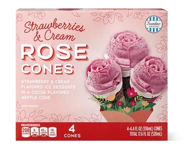 A box of strawberries and cream rose cones