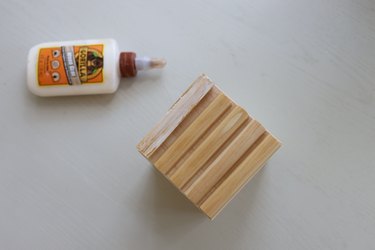 Gluing half round molding pieces to wooden cube