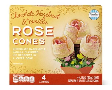 A box of chocolate hazelnut and vanilla rose cones