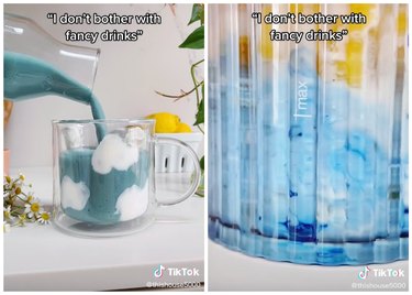 Cloud smoothie with pastel colors being poured into a mug