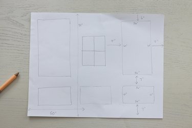 Paper with dimensions of wall and molding design written out