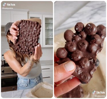 screenshots of tiktok chocolate blueberry bark